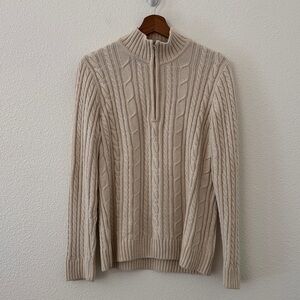 Croft & Barrow Pull Over Cable Knit 1/4 Zip Fisherman Sweater Chunky Size Large
